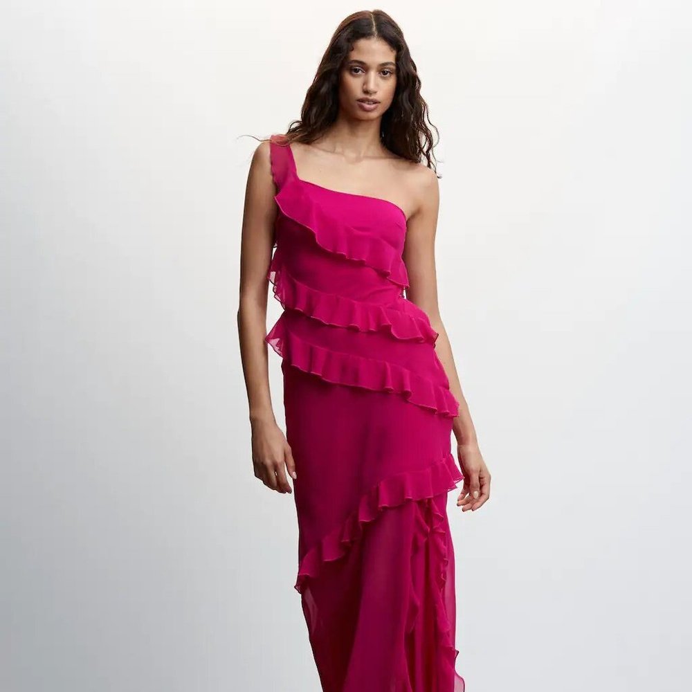MANGO Savannah dress - Pink Asymmetrical Ruffle